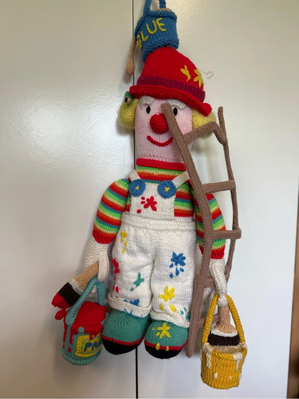 Handmade Knit Clown Doll - great details.  Classroom or nursery decor.